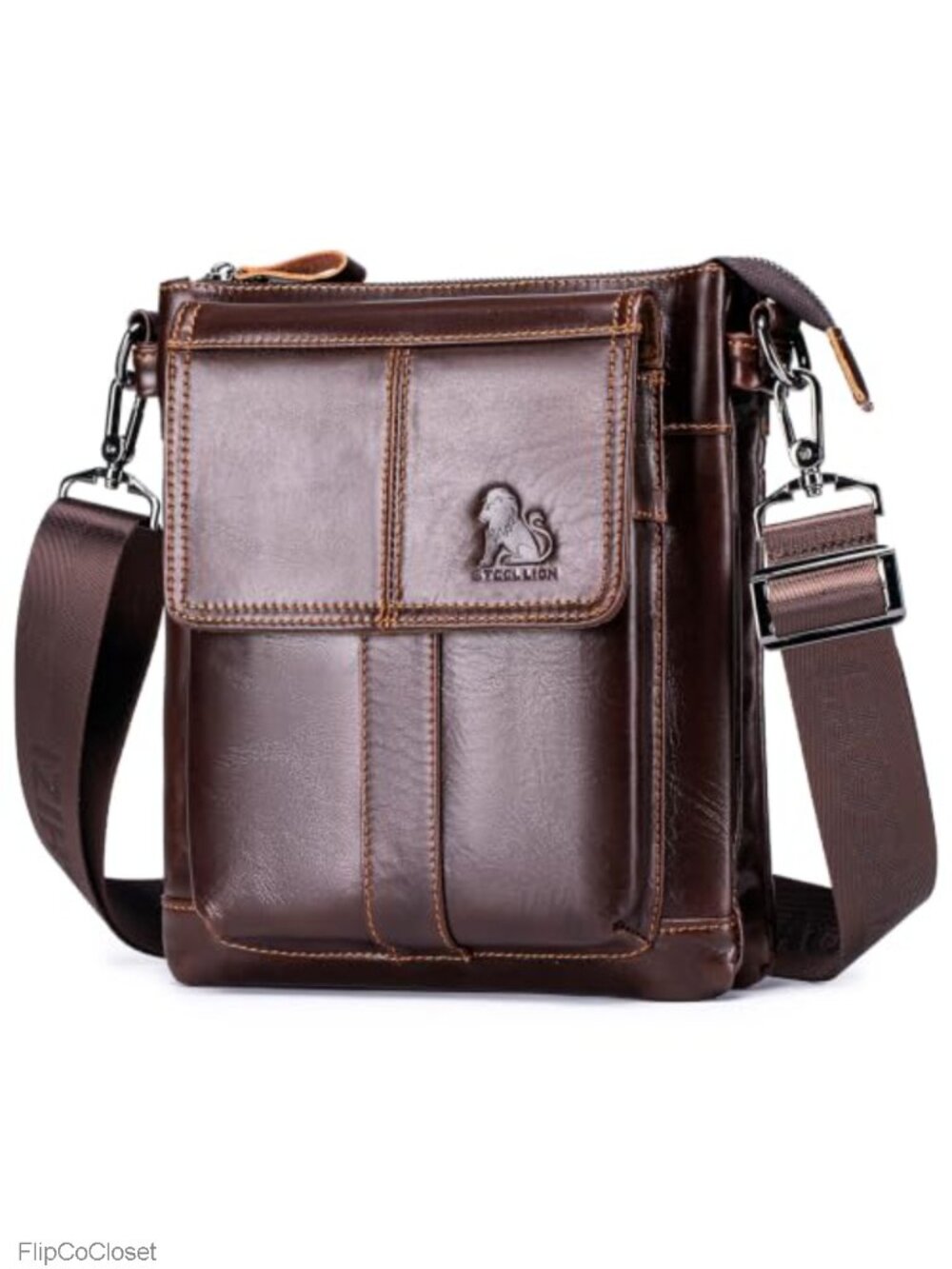 Cowhide Leather Crossbody Bag Men Adjustable Strap Shoulder Sling